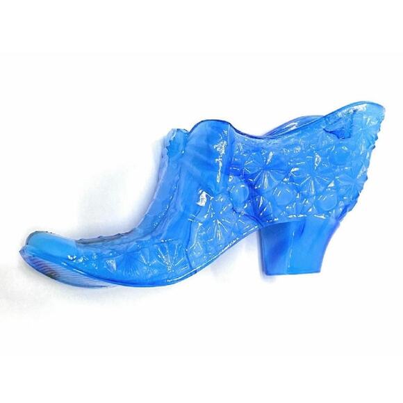 Boyd Glass Daisy Bow Tie Button Shoe 1999 Peacock Cobalt Swirl Slag Boyd Glass - Picture 1 of 8